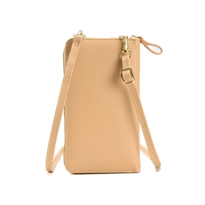 Mini floral crossbody cell phone bag in beige PU leather with adjustable shoulder strap