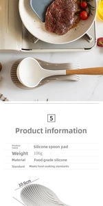 Détail macro du repose-cuillère en silicone gris 10,6 cm avec rainures antidérapantes