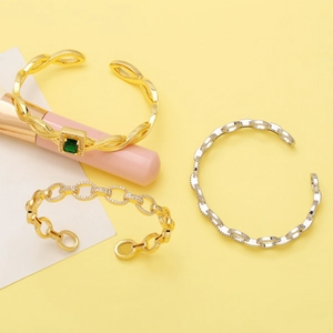 Chic geometric zircon open bracelets in gold and silver finish with green gemstone