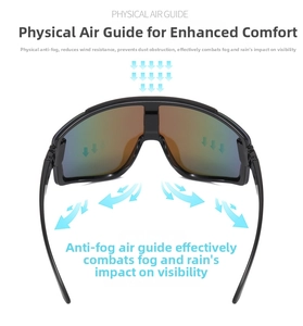 Outdoor cycling sunglasses featuring physical air guide and anti-fog technology for biking