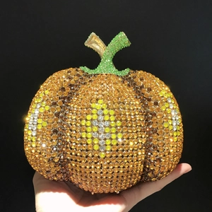 Elegante borsa da sera a forma di zucca con cristalli scintillanti arancioni e dorati