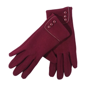 Winter thermal fleece touch screen gloves in deep red with decorative wrist buttons