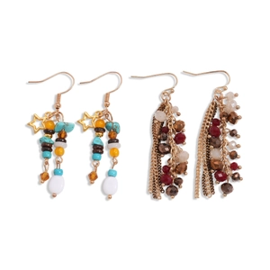 Bohemian gold star earrings with colorful glass beads and layered chain fringe tassels