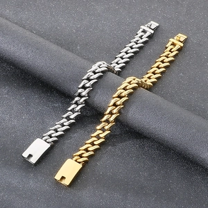 15mm wide stainless steel Cuban curb chain bracelets in polished gold and silver finishes