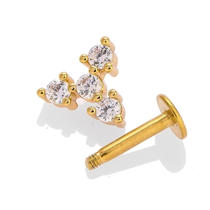 Gold 316L stainless steel stud earring with four round clear cubic zirconia stones