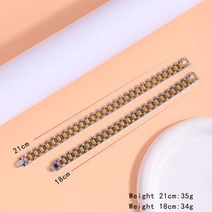 Gold and silver stainless steel watch-style bracelets in 18cm and 21cm lengths