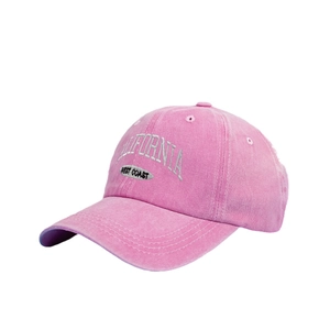 Pink washed cotton baseball cap featuring California West Coast embroidery in retro style