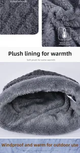Gros plan sur la doublure en peluche grise et la maille de ce bonnet d'hiver thermique