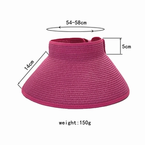 Cappello da sole in paglia pieghevole rosa con tesa da 14 cm per protezione UV estiva