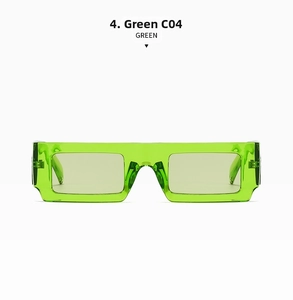 Detail of green square frame sunglasses with transparent finish and silver metal rivets