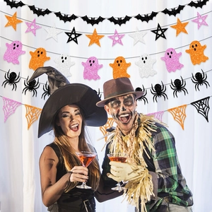 Halloween party banner set with glitter bat spider ghost garland hanging decorations