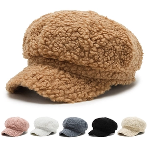 Casquette Gavroche Femme Laine D'agneau Hiver Chaud Chapeau Octogonal Couleur Unie Visière Cuir PU Mode Rétro