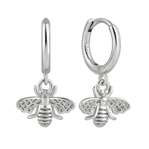 S925 sterling silver hoop earrings featuring detailed realistic bee charms for women