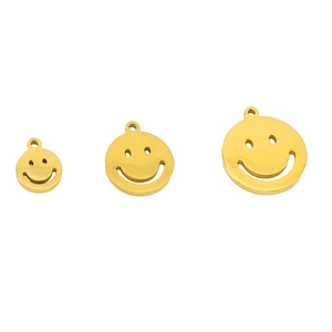 Three assorted sizes of 18K gold plated stainless steel smiley face pendants set