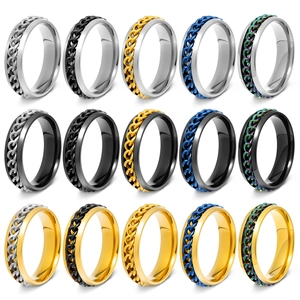 Stainless Steel Spinner Ring Rotating Chain Band Anxiety Relief Punk Industrial Fashion Jewelry For Men Women Unisex