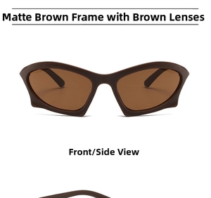 Front view of Y2K steampunk sunglasses featuring matte tea-colored frames and lenses