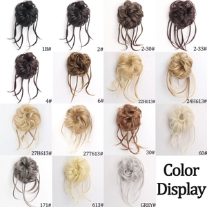 Messy bun hair extension color display showing 15 different shades for hair rings
