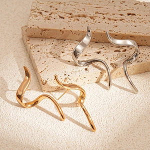 Polished metallic wavy irregular geometric earrings in gold and silver finish