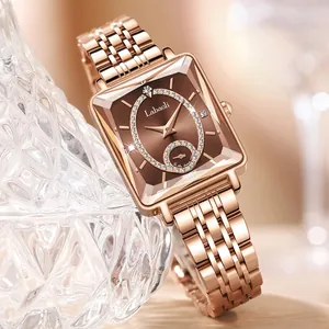 Luxury Women Square Quartz Watch Rose Gold Stainless Steel Strap Rhinestone Dial Waterproof Fashion Elegant Ladies Wristwatch Jewelry