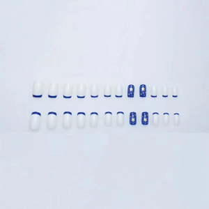 24pcs French star moon press-on nails in blue and white square shape fake nails set