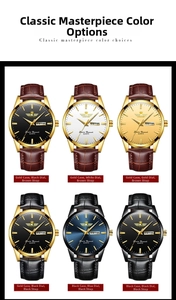 Business quartz watches collection with leather straps and day-date display feature