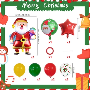 Detailed view of Christmas balloon set including Santa foil balloon and colorful latex balloons