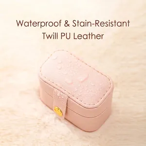 Portable pink PU leather mini jewelry box with waterproof surface and metal buckle