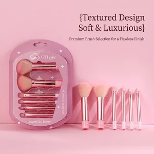 Pink Makeup Brushes Soft Synthetic Fiber Bristles Aluminum Tube Portable Cosmetic Beauty Tools Star Heart Pattern
