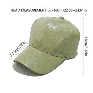 Detailed size specifications for snake pattern PU leather baseball cap in sage green