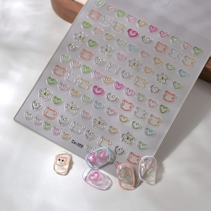 3D embossed nail art stickers with colorful hearts and bears, model Co-356 for DIY manicure