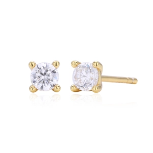 Detailed close-up of 925 silver studs with round cubic zirconia in gold four-claw setting