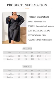 Detailed size chart for plus-size women's homewear suit with robe and nightgown measurements