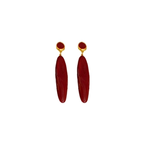 Boucles d'oreilles pendantes ovales rouge ankara avec bordure dorée et design pur