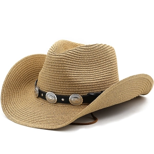 Classic straw Panama hat with wide brim, leather band and silver concho buckle detailing