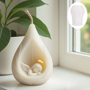 Moule en silicone pour bougie ange endormi en forme de goutte avec détails dorés raffinés