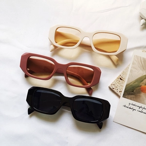 Retro square chunky sunglasses in Morandi colors including beige, red, and black