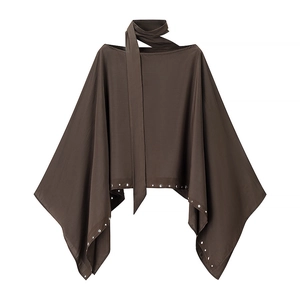 Bohemian loose brown batwing top with halter neck tie and silver rivet trim details