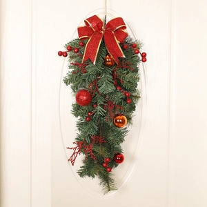Christmas Teardrop Swag Artificial Pine Branches Red Bow Berries Ball Ornaments Front Door Wall Hanging Home Decor