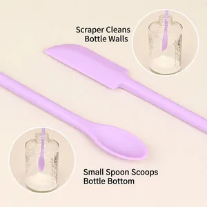 Purple silicone mini spatula and spoon set for cosmetic jars and food scrapers