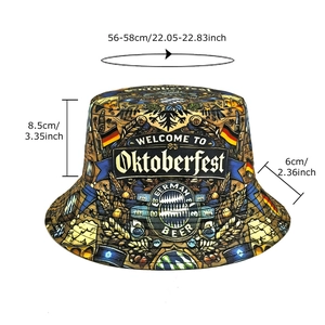 German Oktoberfest reversible bucket hat with ethnic beer patterns and size dimensions