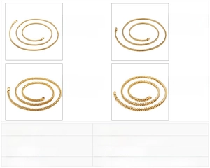 Size chart for stainless steel snake bone necklaces in widths 2mm to 5mm and gold finish