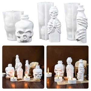 Schedel Skelet Hand Fles Siliconen Vorm Voor DIY Hars Gieten Aromatherapie Kaars Wax Gips Gotische Halloween Decor