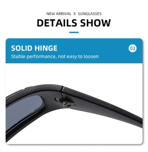 Close-up of solid metal hinge and matte black frame on punk wrap-around sunglasses