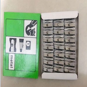 Bulk display of single hole silver aluminum alloy pencil sharpeners in packaging