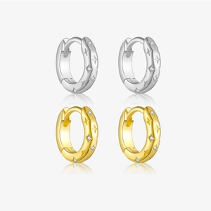 925 Sterling Silber Creolen Mit Sternmuster Zirkon Eingelegt Einfacher Schicker Modeschmuck Für Damen