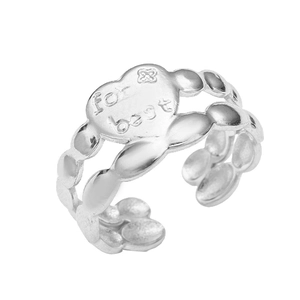 Retro wrinkled titanium steel heart ring with for best engraving and beaded band