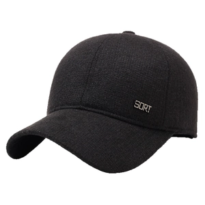 Winter fleece-lined baseball cap for men with ear protection and metal SORT detail