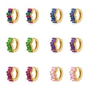 Huggie Hoop Earrings Baguette Cut Zircon Geometric Copper Ear Buckle With 925 Sterling Silver Earring Post For Women