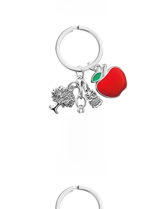 Detail of owl apple tree charms and engraved metal pendant for teacher appreciation gift