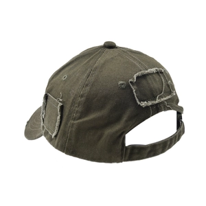 Army green vintage distressed baseball cap with ripped details and adjustable back strap